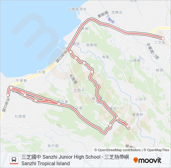 F136三芝國中 Bus Line Map