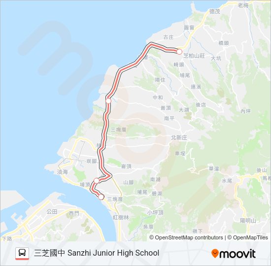 F139行經台2線三芝國中 Bus Line Map