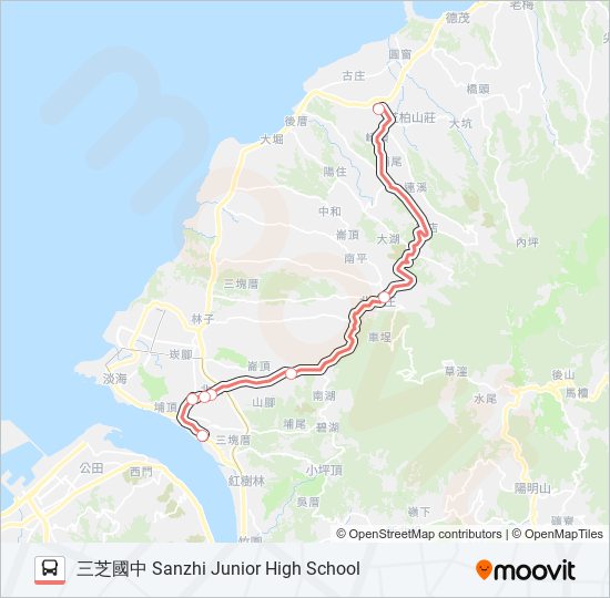 巴士F139行經101線三芝國中的線路圖