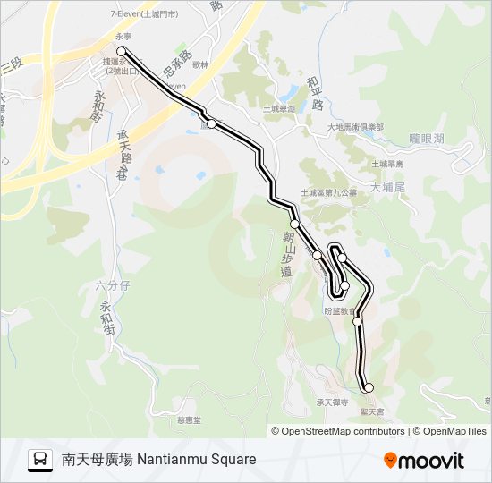 巴士承天路-南天母廣場的線路圖