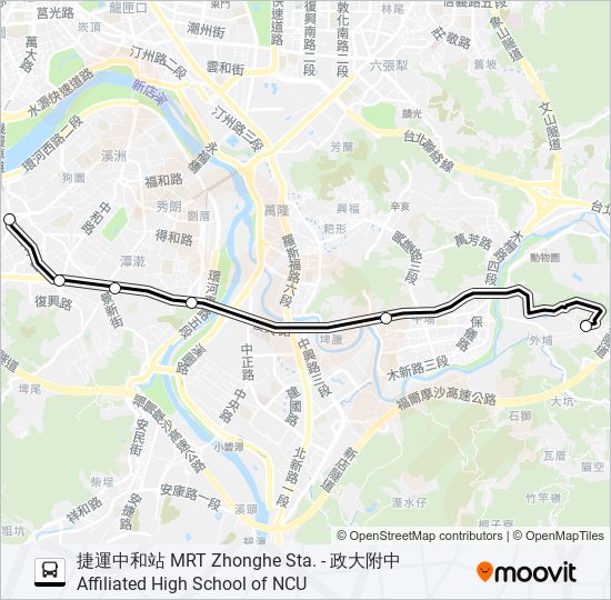 巴士捷運中和站-政大附中的線路圖