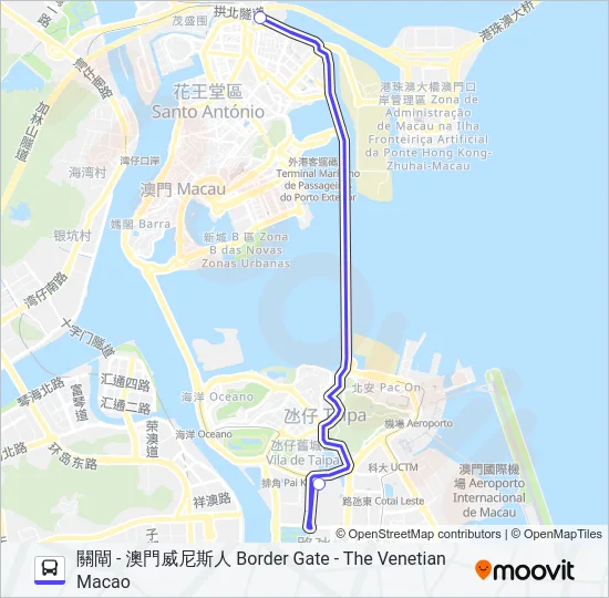 關閘 - 澳門威尼斯人 BORDER GATE - THE VENETIAN MACAO Bus Line Map