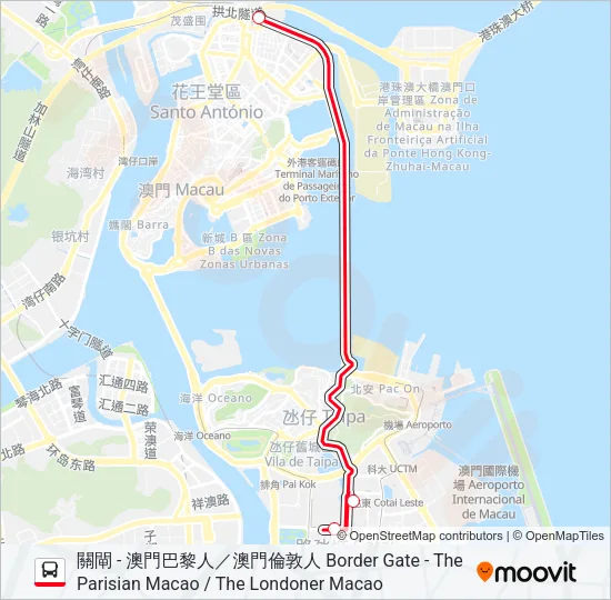 關閘 - 澳門巴黎人／澳門倫敦人 BORDER GATE - THE PARISIAN MACAO / THE LONDONER MACAO Bus Line Map