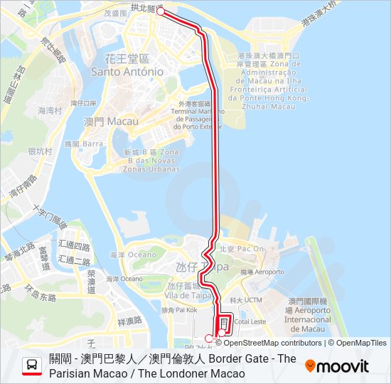 巴士關閘 - 澳門巴黎人／澳門倫敦人 BORDER GATE - THE PARISIAN MACAO / THE LONDONER MACAO的線路圖