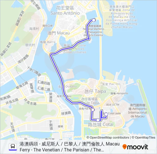巴士港澳碼頭  - 威尼斯人 / 巴黎人 / 澳門倫敦人 MACAU FERRY - THE VENETIAN / THE PARISIAN / THE LONDONER MACAO的線路圖