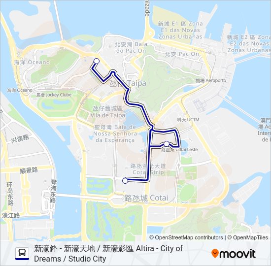 新濠鋒 - 新濠天地 /  新濠影匯 ALTIRA - CITY OF DREAMS / STUDIO CITY Bus Line Map