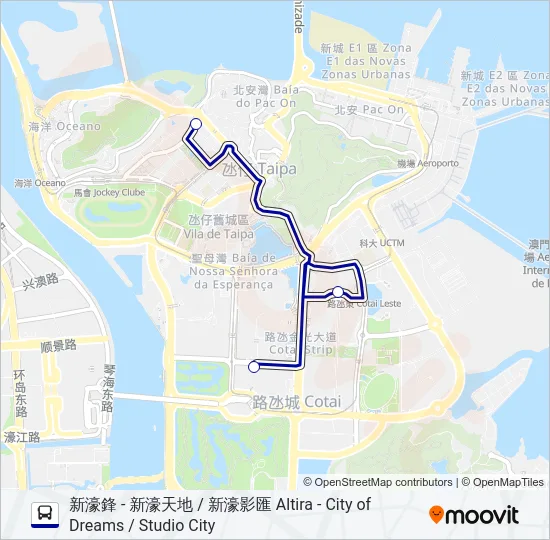 新濠鋒 - 新濠天地 /  新濠影匯 ALTIRA - CITY OF DREAMS / STUDIO CITY Bus Line Map