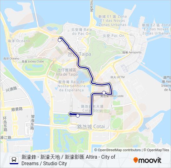 巴士新濠鋒 - 新濠天地 /  新濠影匯 ALTIRA - CITY OF DREAMS / STUDIO CITY的線路圖