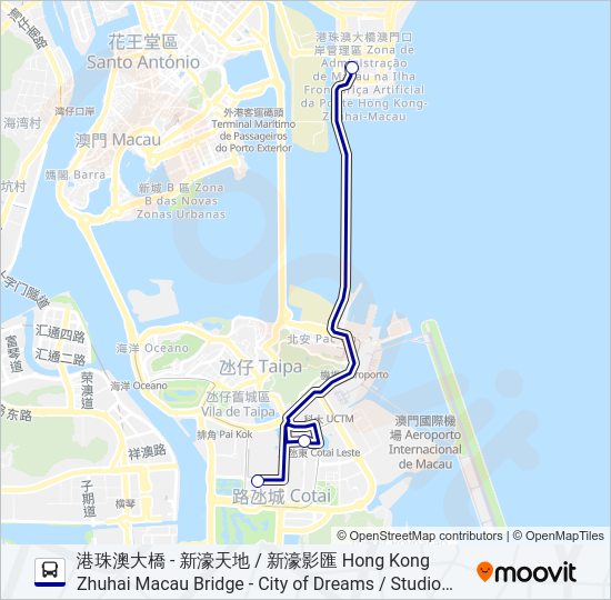 巴士港珠澳大橋 - 新濠天地 / 新濠影匯 HONG KONG ZHUHAI MACAU BRIDGE - CITY OF DREAMS /  STUDIO CITY的線路圖