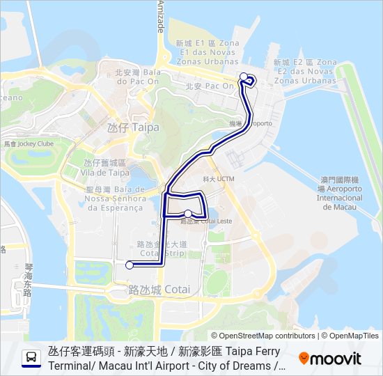 氹仔客運碼頭 - 新濠天地 / 新濠影匯 TAIPA FERRY TERMINAL/ MACAU INT'L AIRPORT  - CITY OF DREAMS / STUDIO CITY Bus Line Map