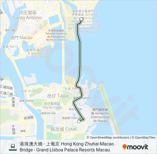 巴士港珠澳大橋 - 上葡京 HONG KONG-ZHUHAI-MACAO BRIDGE - GRAND LISBOA PALACE RESORTS MACAU的線路圖