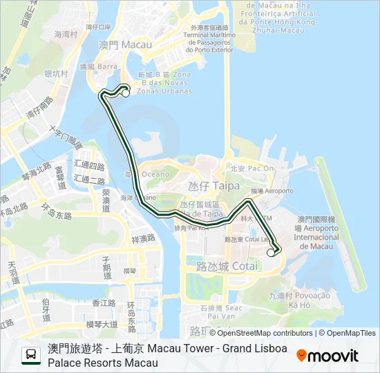 巴士澳門旅遊塔 - 上葡京 MACAU TOWER - GRAND LISBOA PALACE RESORTS MACAU的線路圖