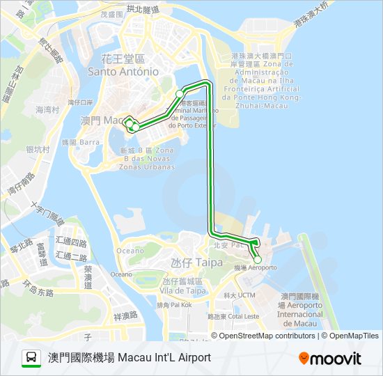 巴士澳博新幹線 (氹仔碼頭 / 機場) SJM EXPRESS (TAIPA FERRY TERMINAL / AIRPORT)的線路圖
