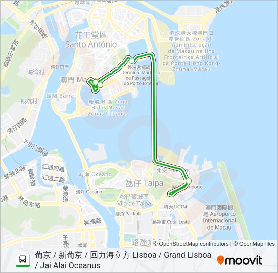 巴士澳博新幹線 (氹仔碼頭 / 機場) SJM EXPRESS (TAIPA FERRY TERMINAL / AIRPORT)的線路圖