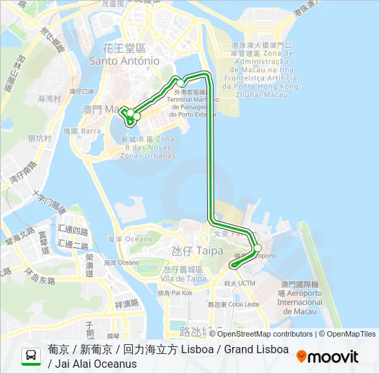 巴士澳博新幹線 (氹仔碼頭 / 機場) SJM EXPRESS (TAIPA FERRY TERMINAL / AIRPORT)的線路圖