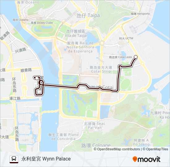 橫琴口岸 - 永利皇宮 HENGQIN PORT - WYNN PALACE Bus Line Map