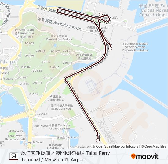 氹仔客運碼頭／澳門機場 - 永利皇宮 TAIPA FERRY TERMINAL / MACAU INTERNATIONAL AIRPORT - WYNN PALACE Bus Line Map
