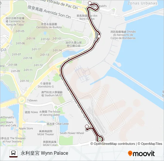 氹仔客運碼頭／澳門機場 - 永利皇宮 TAIPA FERRY TERMINAL / MACAU INTERNATIONAL AIRPORT - WYNN PALACE Bus Line Map