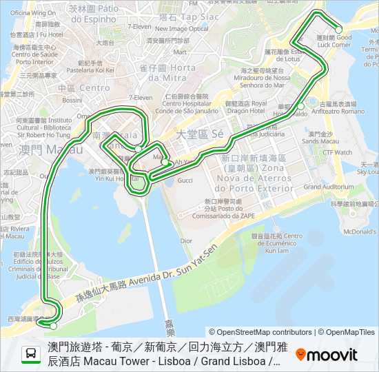 澳博新幹線 (澳門旅遊塔) SJM EXPRESS (MACAU TOWER) Bus Line Map