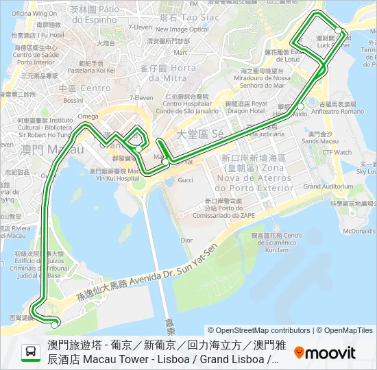 巴士澳博新幹線 (澳門旅遊塔) SJM EXPRESS (MACAU TOWER)的線路圖