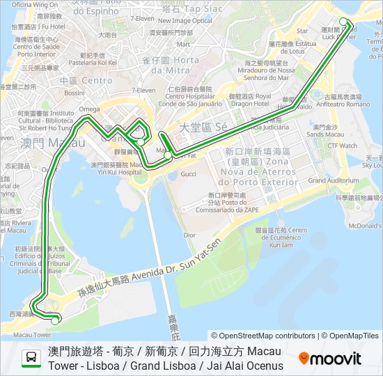 巴士澳博新幹線 (澳門旅遊塔) SJM EXPRESS (MACAU TOWER)的線路圖