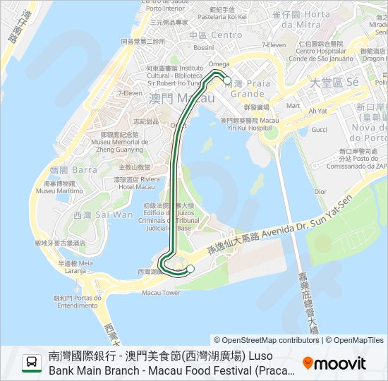 美食節穿梭巴士 - 南灣線 MACAU FOOD FESTIVAL SHUTTLE BUS (NAM VAN) Bus Line Map