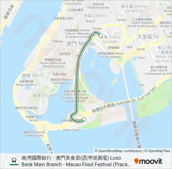 美食節穿梭巴士 - 南灣線 MACAU FOOD FESTIVAL SHUTTLE BUS (NAM VAN) Bus Line Map