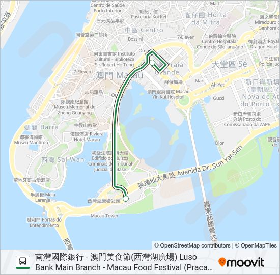 美食節穿梭巴士 - 南灣線 MACAU FOOD FESTIVAL SHUTTLE BUS (NAM VAN) Bus Line Map