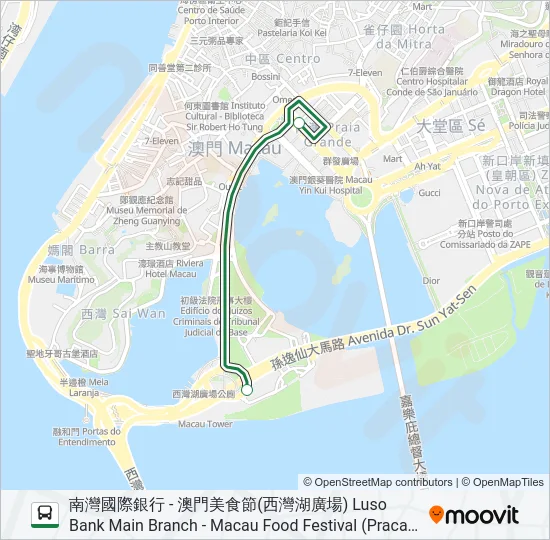 巴士美食節穿梭巴士 - 南灣線 MACAU FOOD FESTIVAL SHUTTLE BUS (NAM VAN)的線路圖