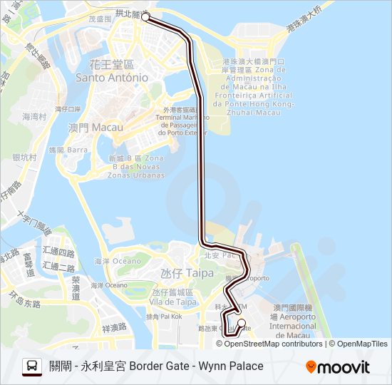 巴士關閘 - 永利皇宮 BORDER GATE - WYNN PALACE的線路圖