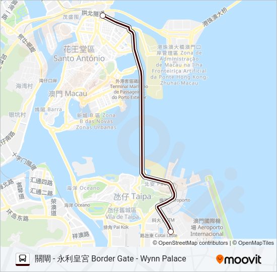關閘 - 永利皇宮 BORDER GATE - WYNN PALACE Bus Line Map