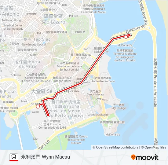 巴士港澳碼頭 - 永利澳門 MACAU FERRY TERMINAL - WYNN MACAU的線路圖