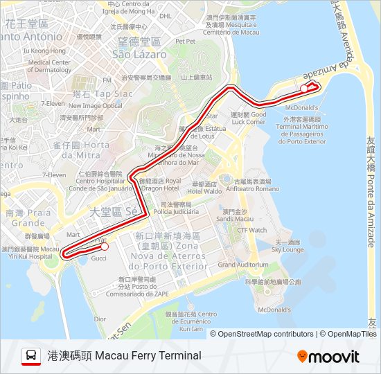 港澳碼頭 - 永利澳門 MACAU FERRY TERMINAL - WYNN MACAU Bus Line Map