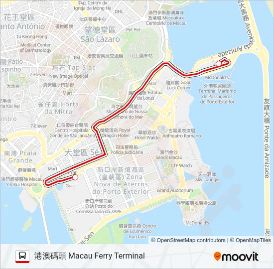 港澳碼頭 - 永利澳門 MACAU FERRY TERMINAL - WYNN MACAU Bus Line Map