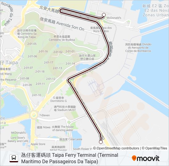 巴士氹仔碼頭 - 永利皇宮 TAIPA FERRY TERMINAL - WYNN PALACE的線路圖