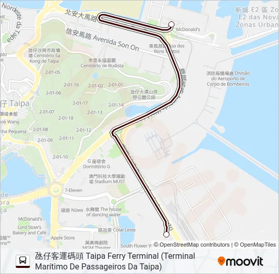 氹仔碼頭 - 永利皇宮 TAIPA FERRY TERMINAL - WYNN PALACE Bus Line Map