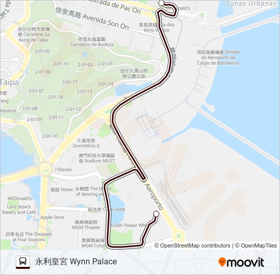 巴士氹仔碼頭 - 永利皇宮 TAIPA FERRY TERMINAL - WYNN PALACE的線路圖