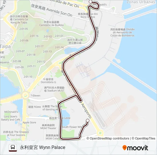 氹仔碼頭 - 永利皇宮 TAIPA FERRY TERMINAL - WYNN PALACE Bus Line Map
