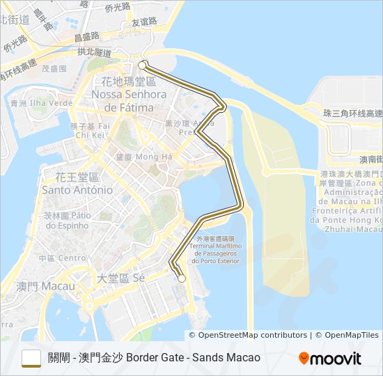 巴士關閘 - 澳門金沙 BORDER GATE - SANDS MACAO的線路圖