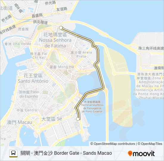 巴士關閘 - 澳門金沙 BORDER GATE - SANDS MACAO的線路圖