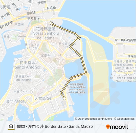 關閘 - 澳門金沙 BORDER GATE - SANDS MACAO Bus Line Map