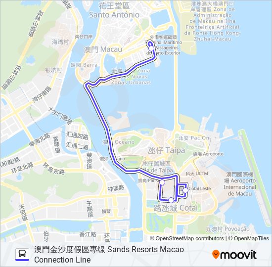 巴士澳門金沙度假區專缐 SANDS RESORTS MACAO CONNECTION LINE的線路圖