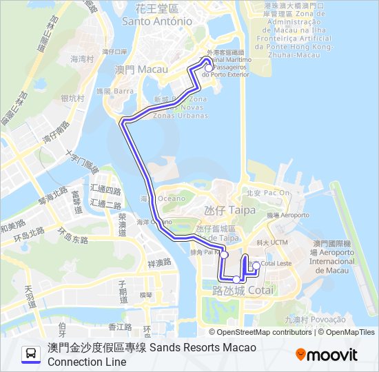 巴士澳門金沙度假區專缐 SANDS RESORTS MACAO CONNECTION LINE的線路圖