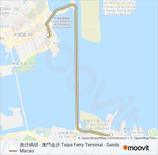 巴士氹仔碼頭 - 澳門金沙 TAIPA FERRY TERMINAL - SANDS MACAO的線路圖