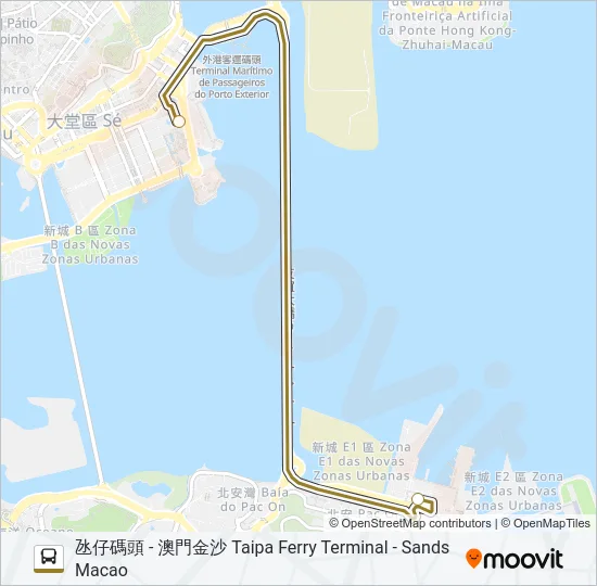 氹仔碼頭 - 澳門金沙 TAIPA FERRY TERMINAL - SANDS MACAO Bus Line Map