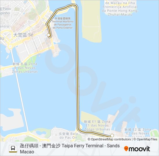 巴士氹仔碼頭 - 澳門金沙 TAIPA FERRY TERMINAL - SANDS MACAO的線路圖