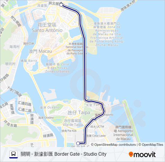 巴士關閘 - 新濠影匯 BORDER GATE - STUDIO CITY的線路圖
