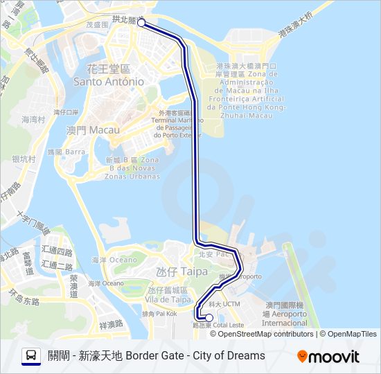 巴士關閘 - 新濠天地 BORDER GATE - CITY OF DREAMS的線路圖