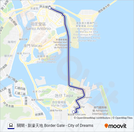 巴士關閘 - 新濠天地 BORDER GATE - CITY OF DREAMS的線路圖