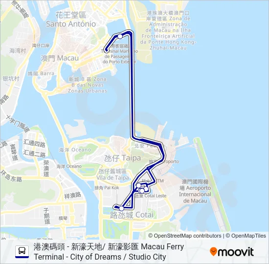 港澳碼頭 - 新濠天地/ 新濠影匯 MACAU FERRY TERMINAL - CITY OF DREAMS / STUDIO CITY Bus Line Map